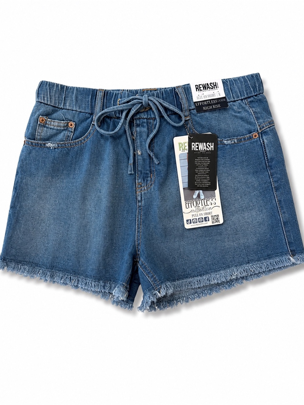 REWASH Blue Denim Drawstring High-Rise Women's Shorts NWT